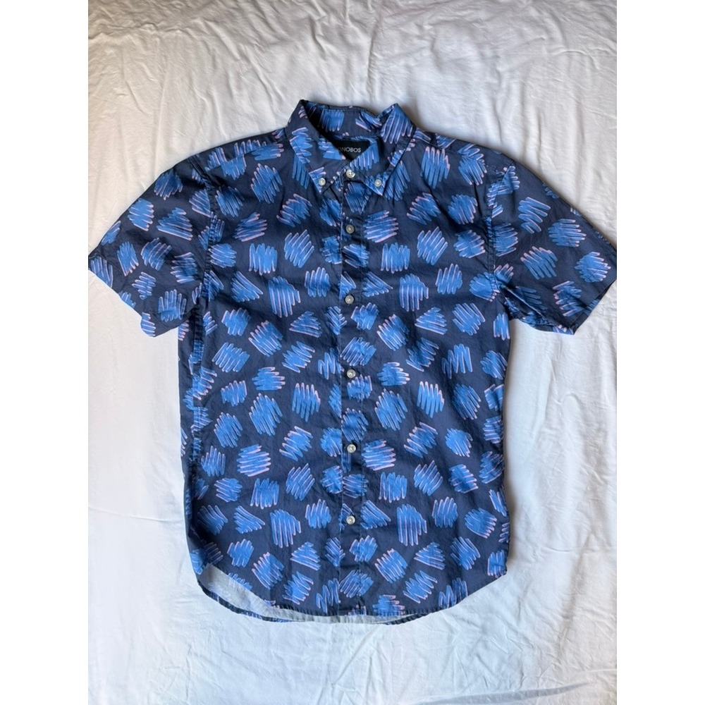 Bonobos Slim Fit Short Sleeve Button Down Shirt Blue Pink Abstract XS Short